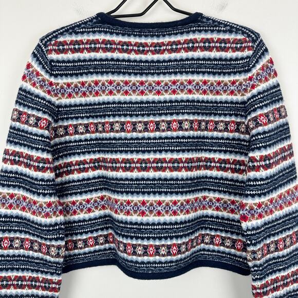 J.Crew Fair Isle Lady Jacket Boiled Wool Blend Gold Buttons Preppy Navy M NWT - Picture 12 of 15